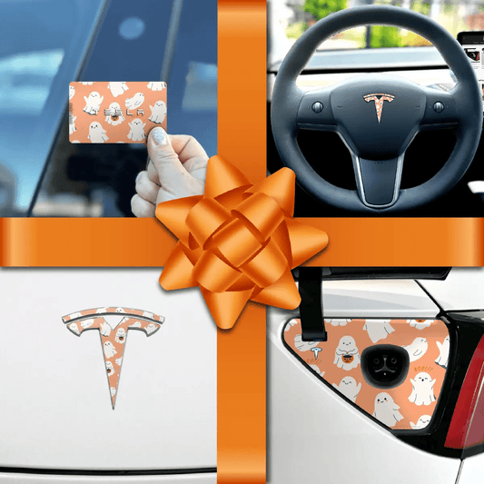 Holiday Bundle Trick - or - Treat Ghost Tesla Wrap Kit - Tesla Emblems