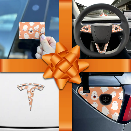 Holiday Bundle Trick - or - Treat Ghost Tesla Wrap Kit | Model 3 - Tesla Emblems