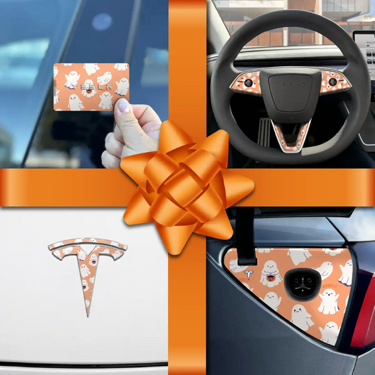 Holiday Bundle Trick - or - Treat Ghost Tesla Wrap Kit | Model Y - Tesla Emblems