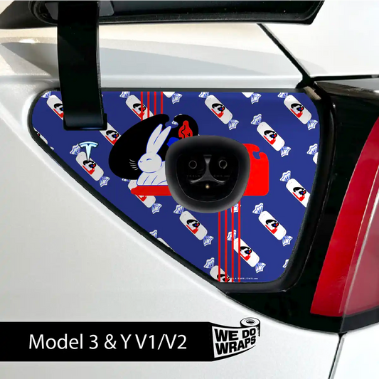 White Rabbit Tesla Charge Port Wrap | Model 3 - Tesla Emblems