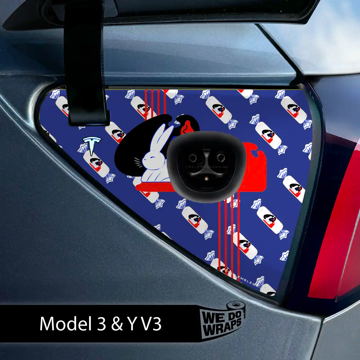 White Rabbit Tesla Charge Port Wrap | Model 3 - Tesla Emblems