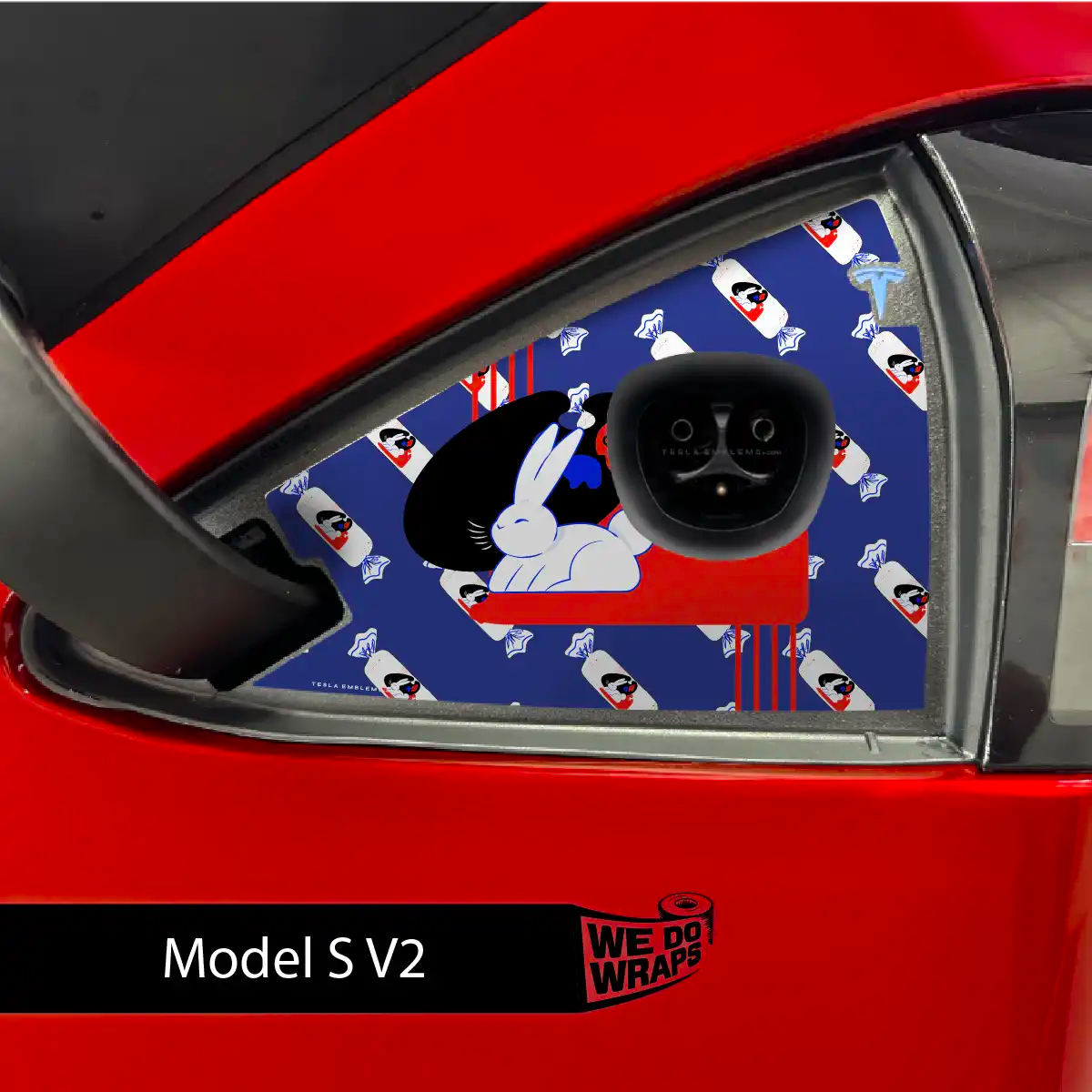 White Rabbit Tesla Charge Port Wrap | Model S - Tesla Emblems