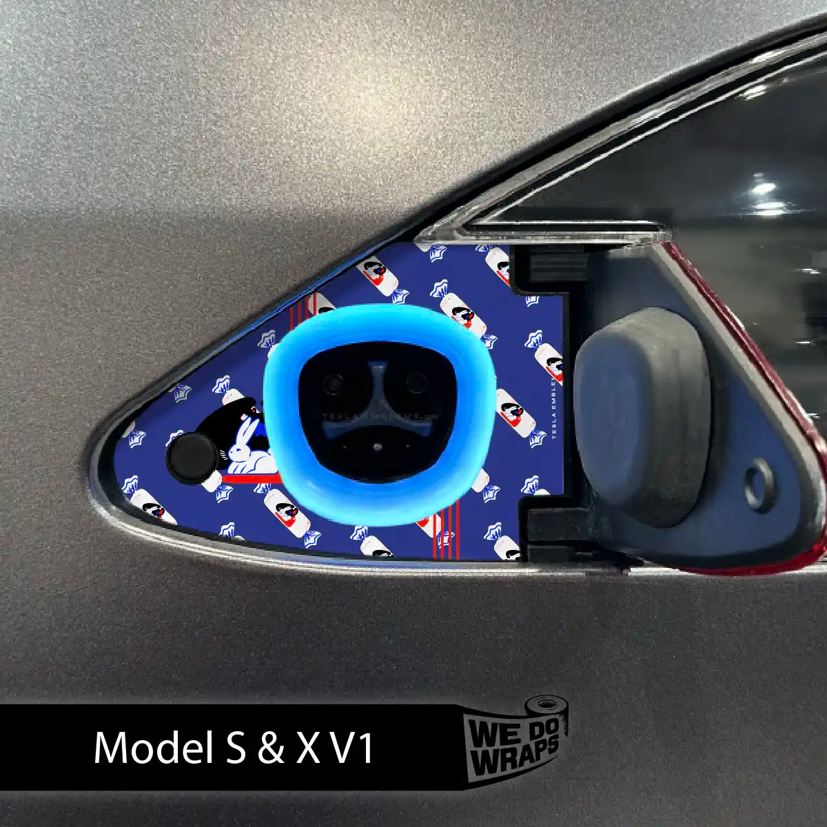 White Rabbit Tesla Charge Port Wrap | Model S - Tesla Emblems