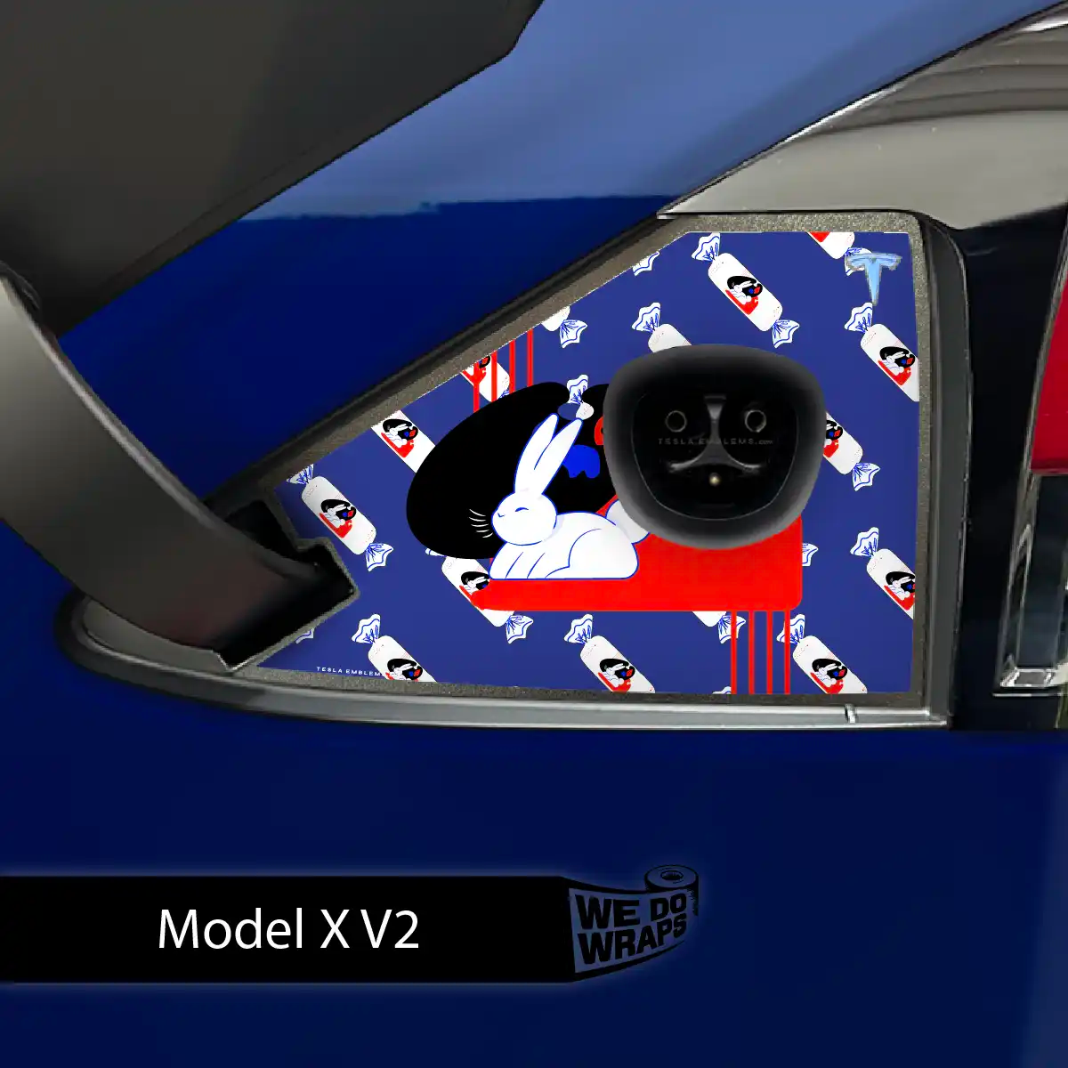 White Rabbit Tesla Charge Port Wrap | Model X - Tesla Emblems