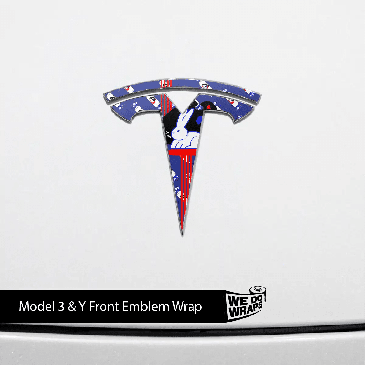 White Rabbit Tesla Emblem Decals (Front + Back) | Model 3 - Tesla Emblems