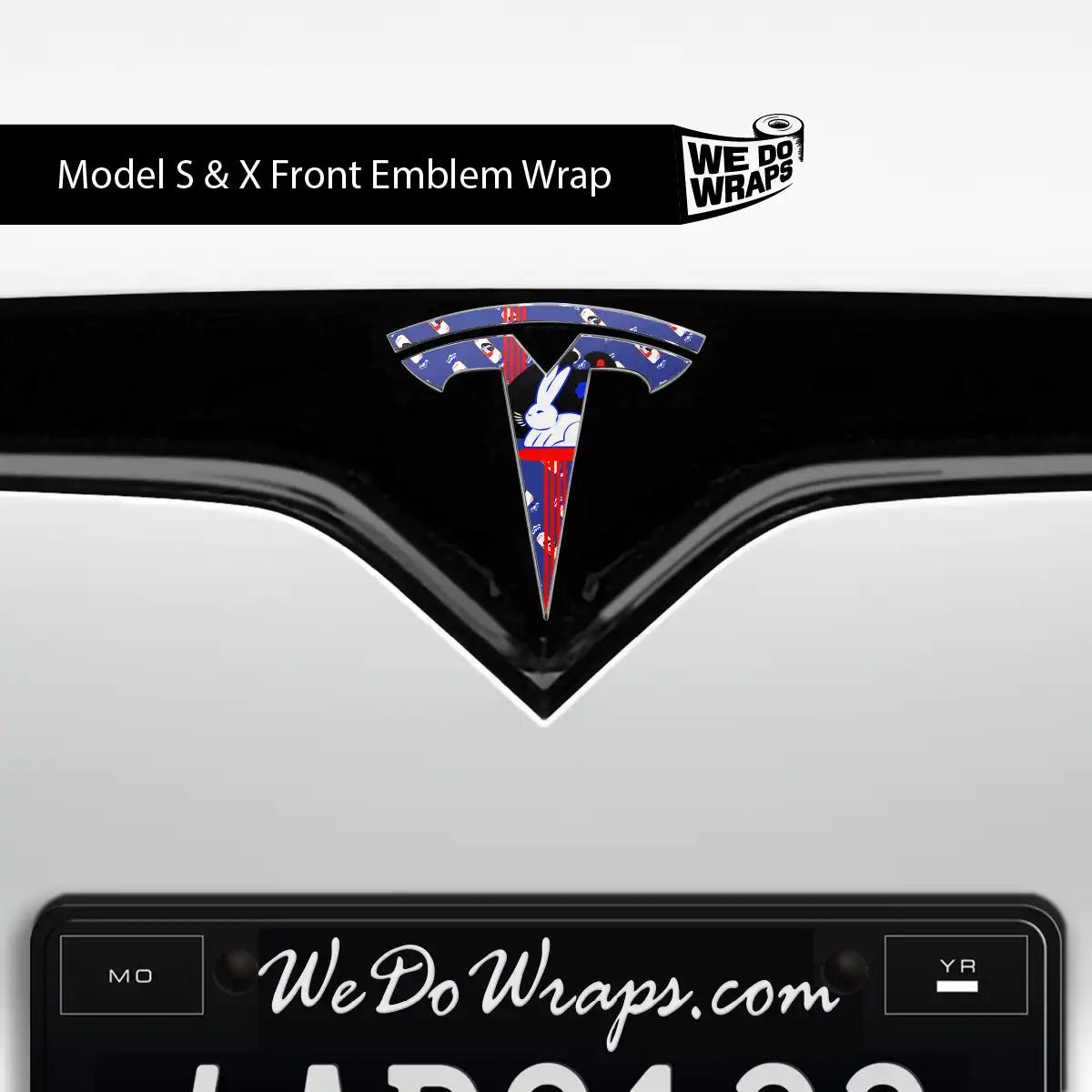 White Rabbit Tesla Emblem Decals (Front + Back) | Model S - Tesla Emblems
