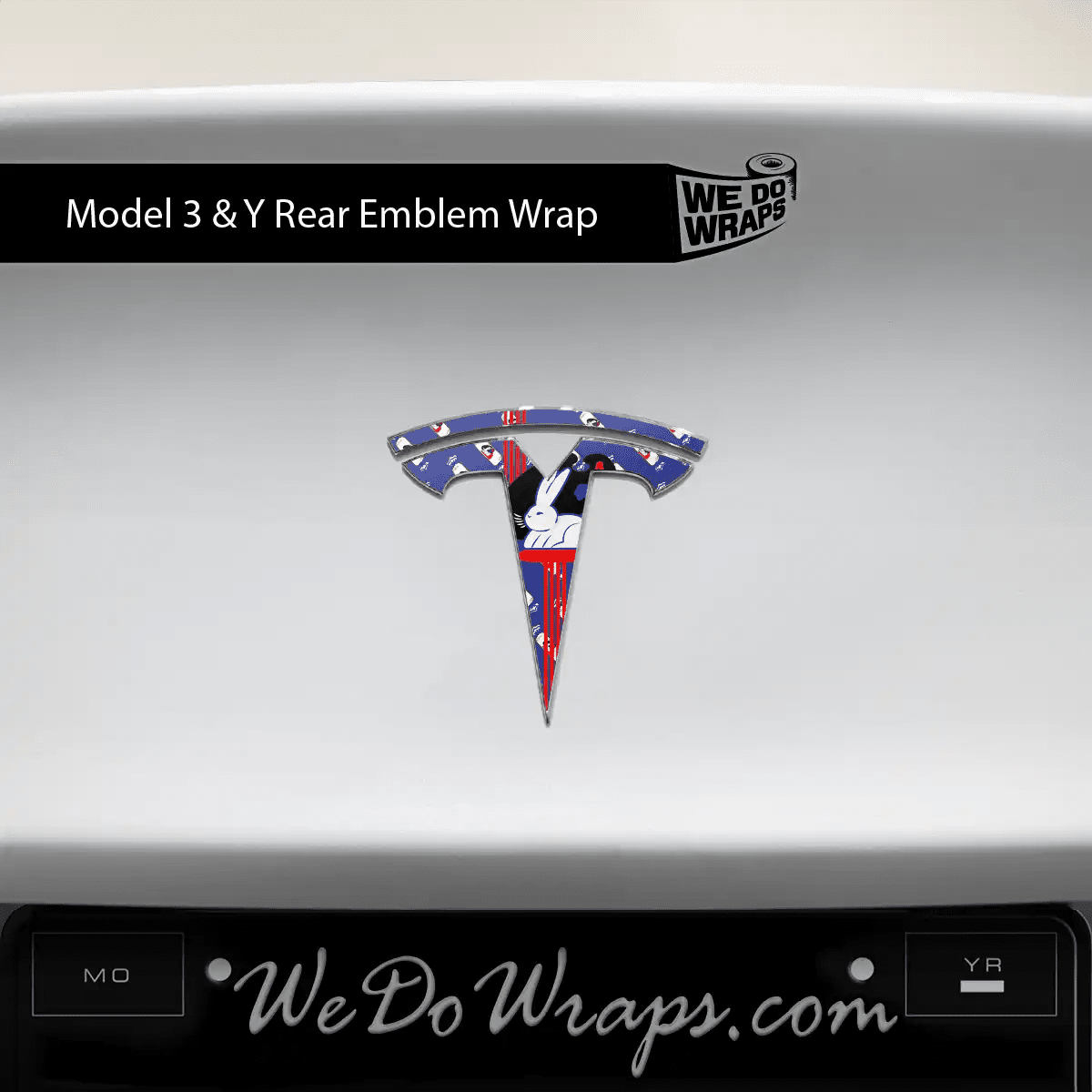 White Rabbit Tesla Emblem Decals (Front + Back) | Model 3 - Tesla Emblems