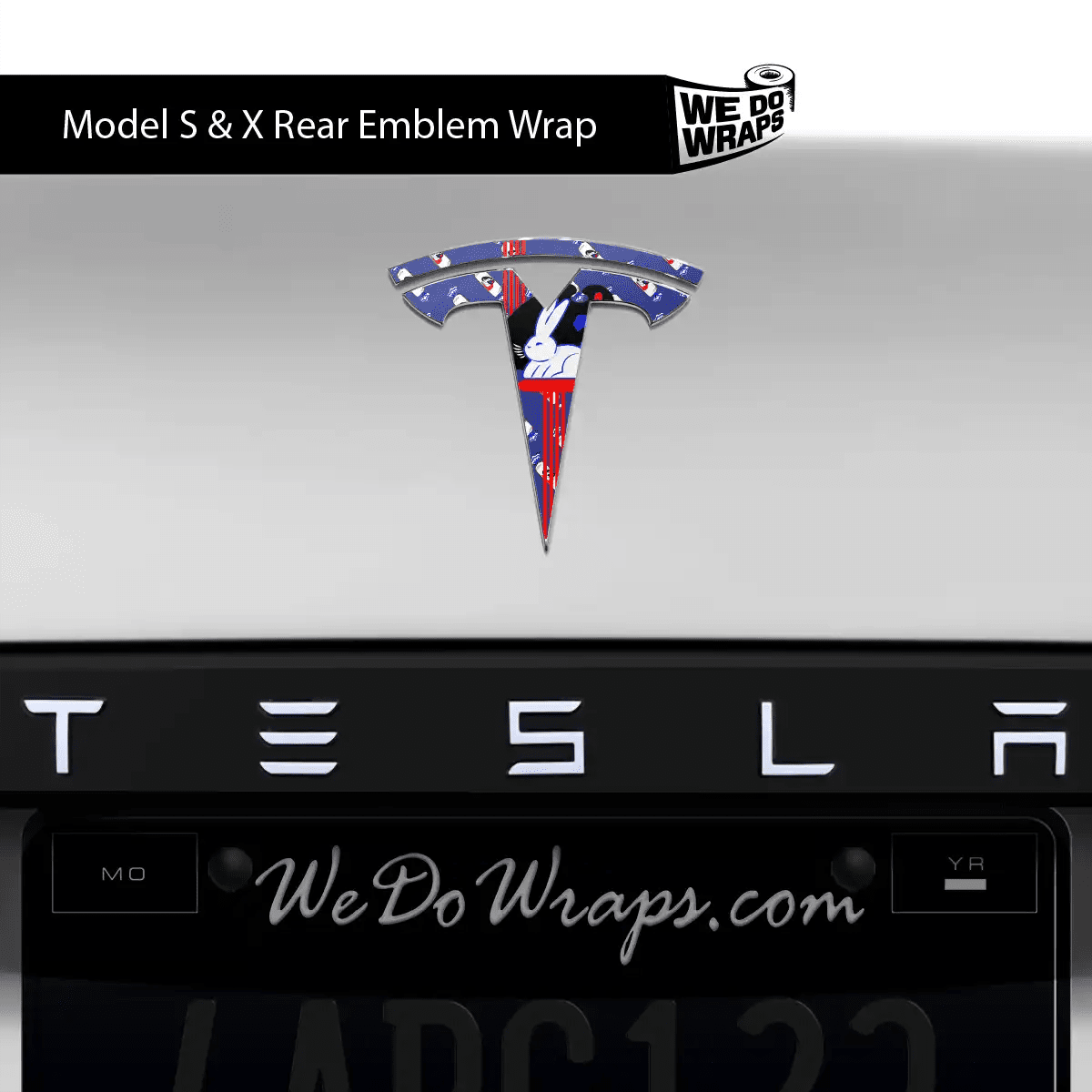 White Rabbit Tesla Emblem Decals (Front + Back) | Model S - Tesla Emblems