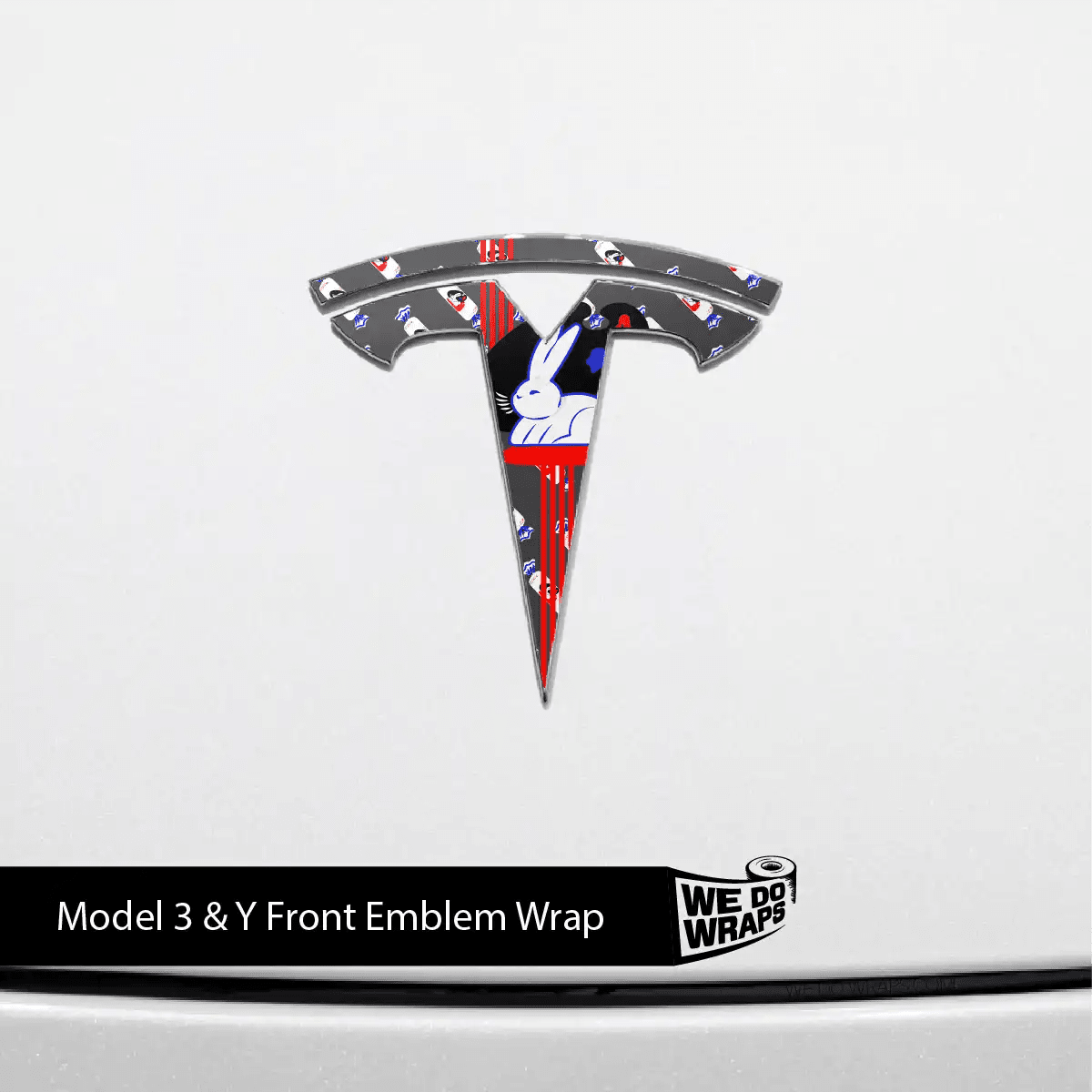 White Rabbit Tesla Emblem Decals (Front + Back) | Model 3 - Tesla Emblems