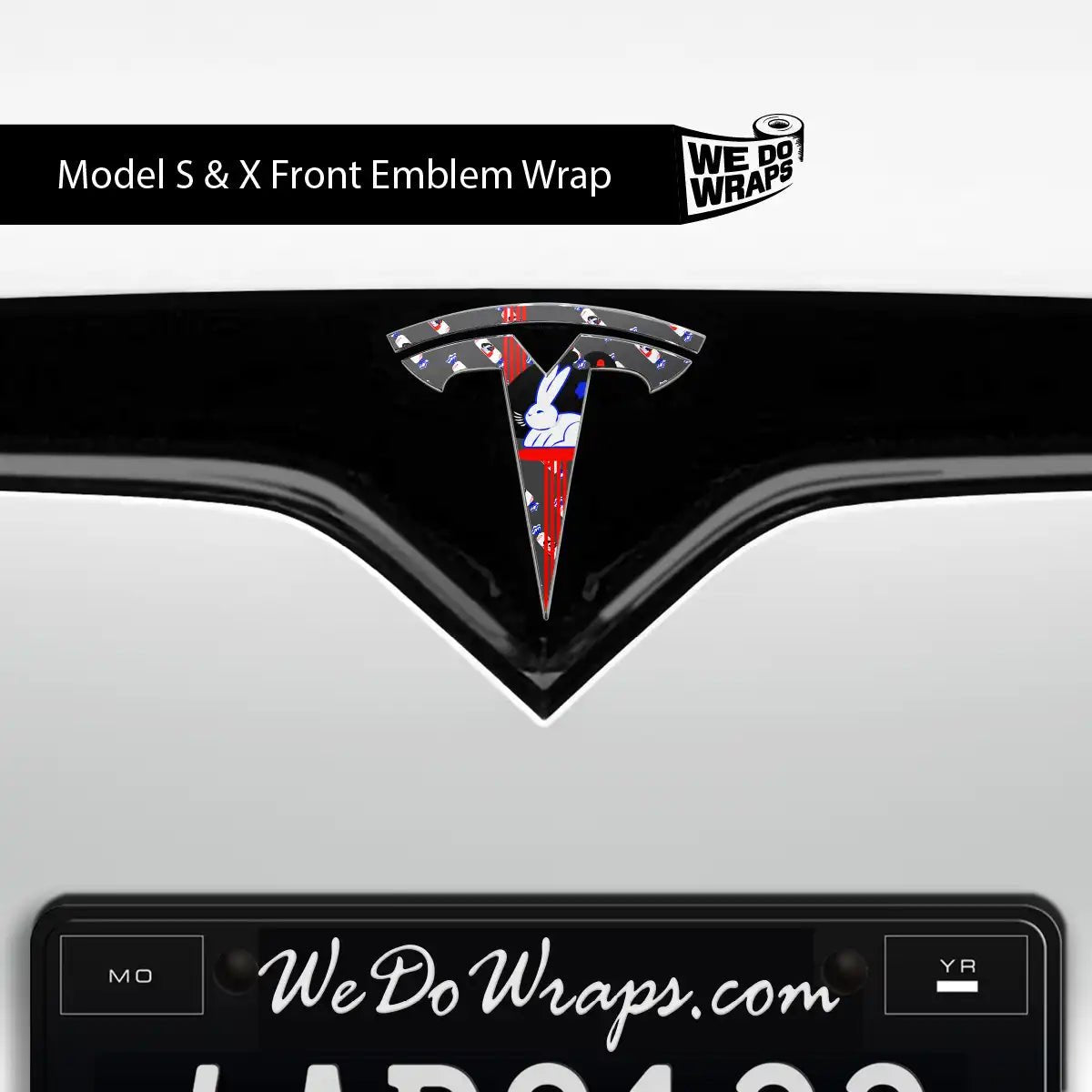 White Rabbit Tesla Emblem Decals (Front + Back) | Model S - Tesla Emblems