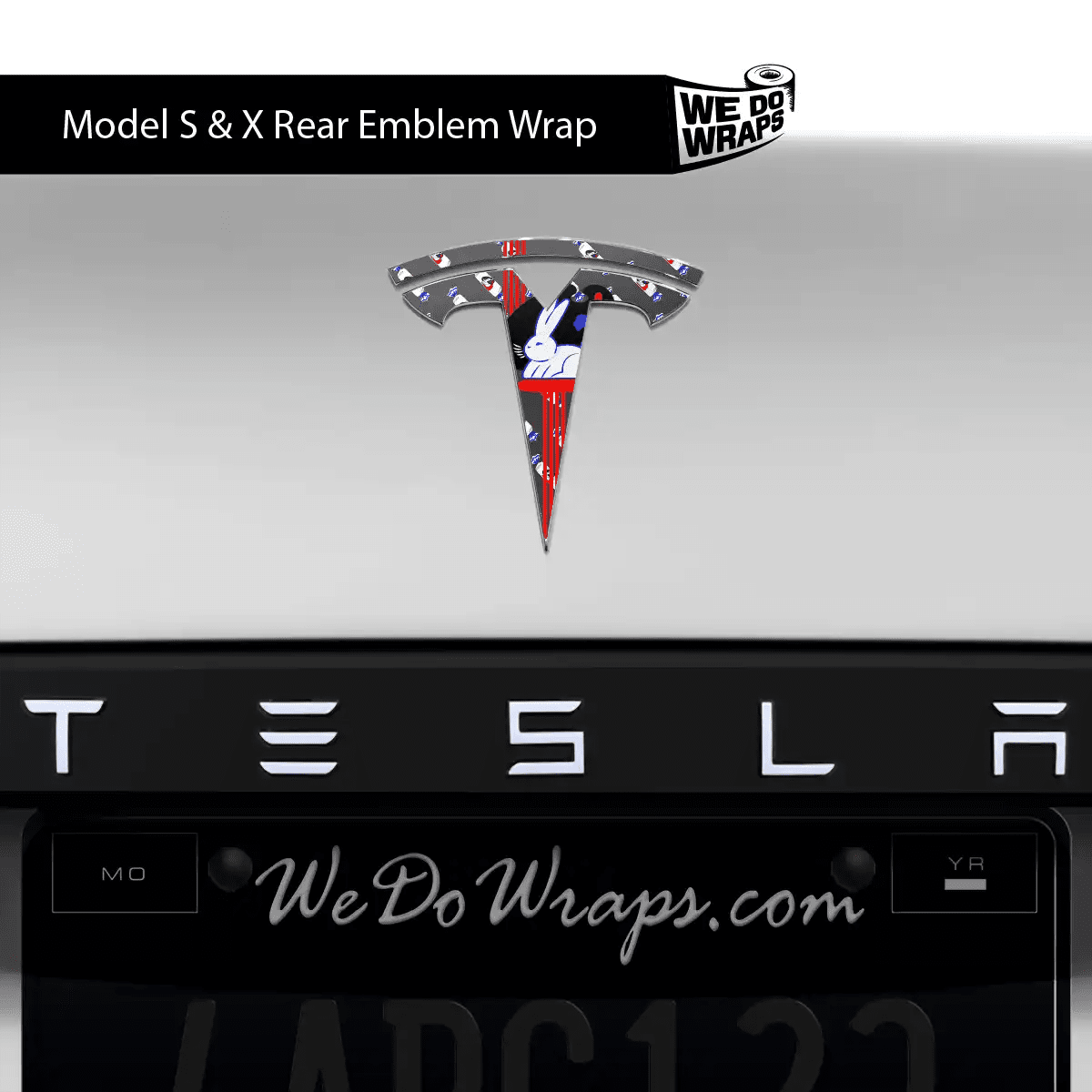 White Rabbit Tesla Emblem Decals (Front + Back) | Model S - Tesla Emblems