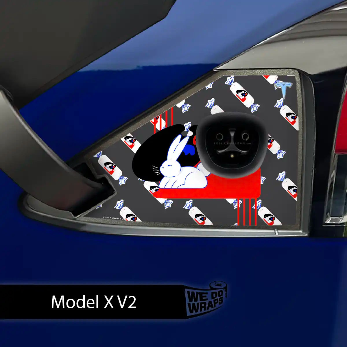 White Rabbit Tesla Charge Port Wrap | Model X - Tesla Emblems