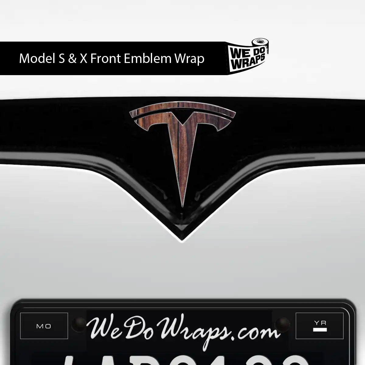 Wood Grain Tesla Emblem Decals (Front + Back) | Model S - Tesla Emblems