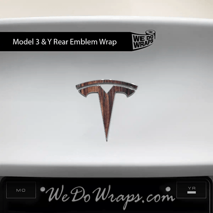 Wood Grain Tesla Emblem Decals (Front + Back) | Model Y - Tesla Emblems