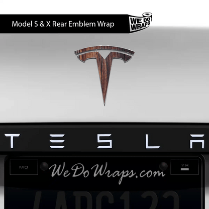 Wood Grain Tesla Emblem Decals (Front + Back) | Model S - Tesla Emblems