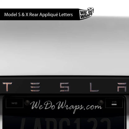 Wood Grain Tesla Emblem Decals (Front + Back) | Model X - Tesla Emblems