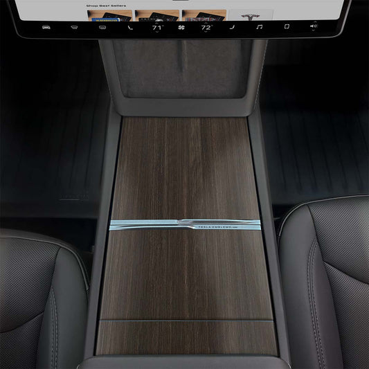 Dark Cherry Woodgrain Tesla Center Console Wrap Kit | 2024+ Model 3 "Highland" - Tesla Emblems