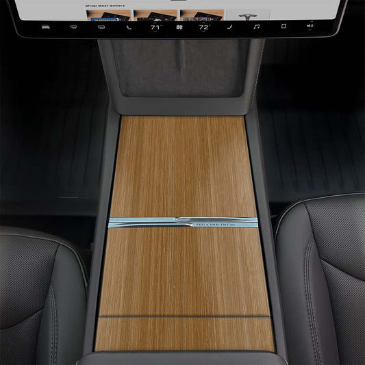 Golden Oak Woodgrain Tesla Center Console Wrap Kit | 2024+ Model 3 "Highland" - Tesla Emblems