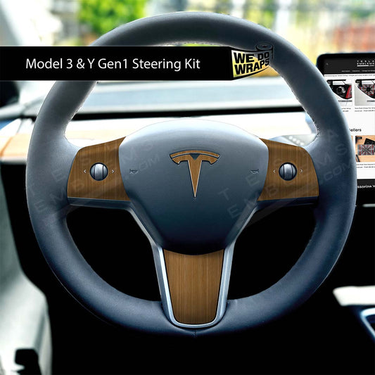 Golden Oak Woodgrain Tesla Steering Wheel Wrap | MY 2019-'25 - Tesla Emblems