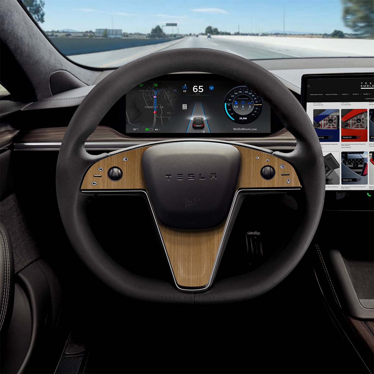 Golden Oak Woodgrain Tesla Steering Wheel Trim Decal Kit (3pcs) | MS Feb 2021+