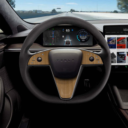 Golden Oak Woodgrain Tesla Steering Wheel Trim Decal Kit (3pcs) | MS Feb 2021+