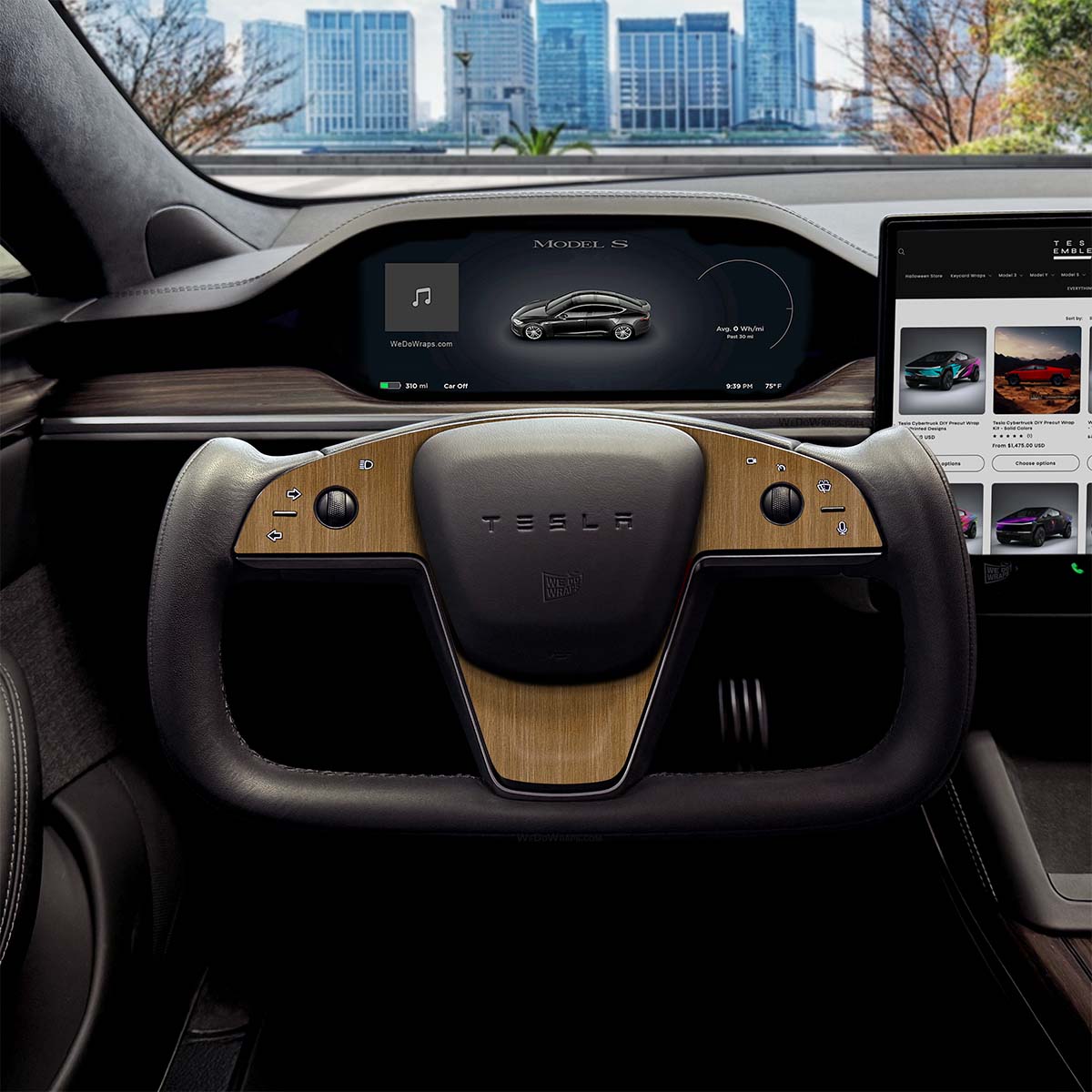 Golden Oak Woodgrain Tesla Steering Wheel Trim Decal Kit (3pcs) | MS Feb 2021+