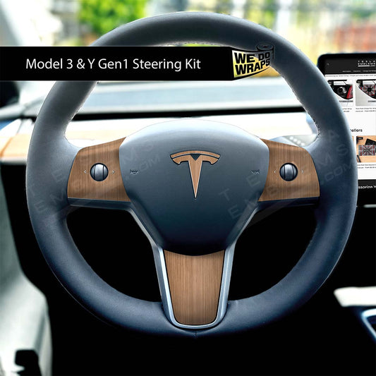 White Ash Woodgrain Tesla Steering Wheel Wrap | MY 2019-'25 - Tesla Emblems