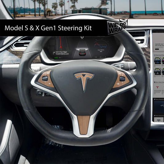 Golden Oak Woodgrain Tesla Steering Wheel Wrap | Model S - Tesla Emblems