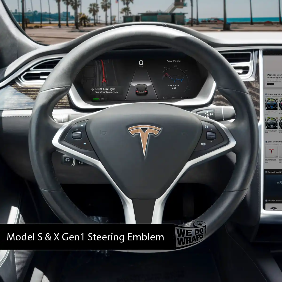 Golden Oak Woodgrain Tesla Steering Wheel Wrap | Model S