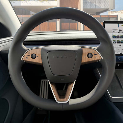 White Ash Woodgrain Tesla Steering Wheel Trim Decal Kit (3pcs) | MY 2026+ Refresh - Tesla Emblems