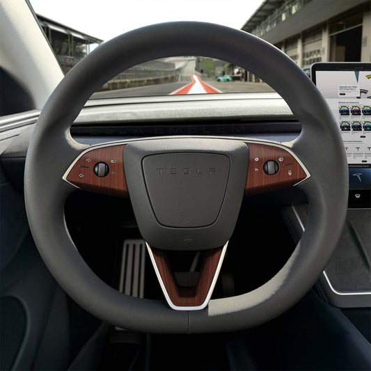 Redwood Woodgrain Tesla Steering Wheel Trim Decal Kit (3pcs) | Model 3 - Tesla Emblems