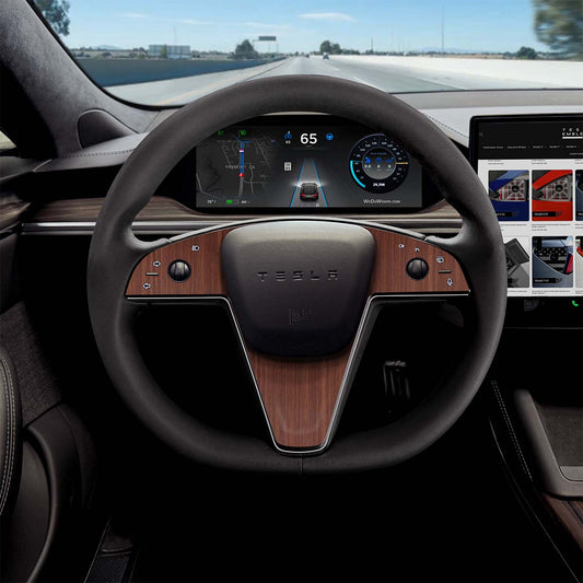 Redwood Woodgrain Tesla Steering Wheel Trim Decal Kit (3pcs) | MX Feb 2021+ - Tesla Emblems