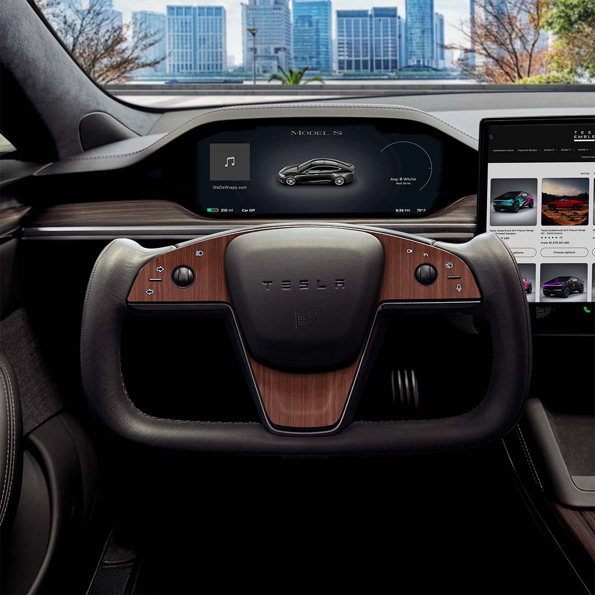 Redwood Woodgrain Tesla Steering Wheel Trim Decal Kit (3pcs) | MX Feb 2021+