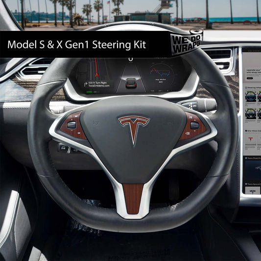 Redwood Woodgrain Tesla Steering Wheel Wrap | Model S - Tesla Emblems