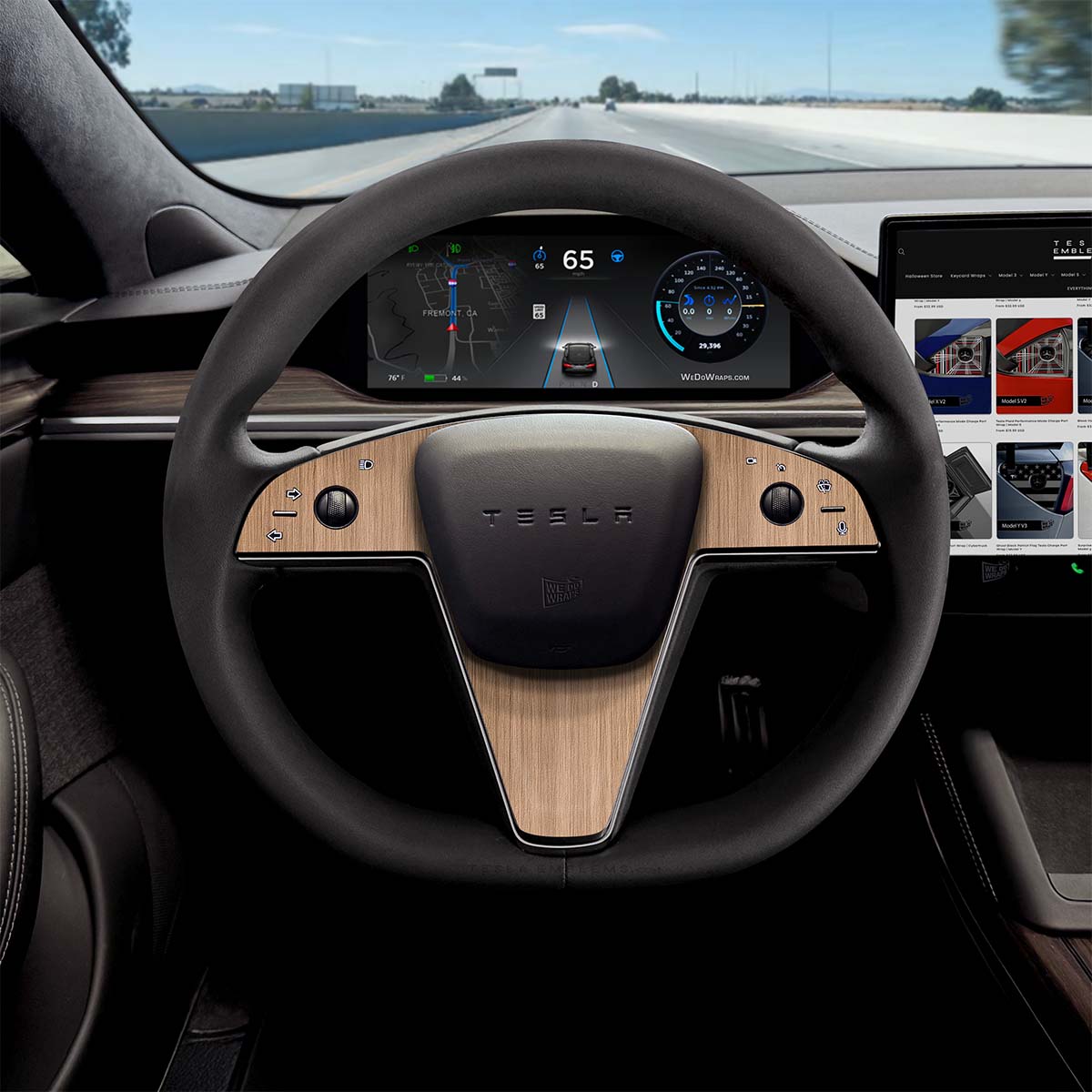 White Ash Woodgrain Tesla Steering Wheel Trim Decal Kit (3pcs) | MX Feb 2021+