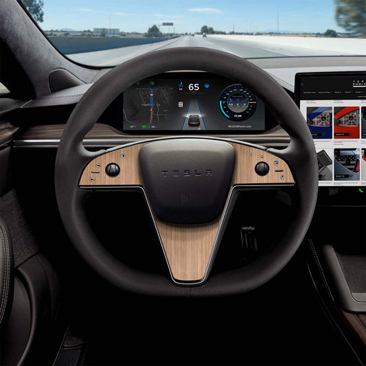 White Ash Woodgrain Tesla Steering Wheel Trim Decal Kit (3pcs) | MX Feb 2021+ - Tesla Emblems
