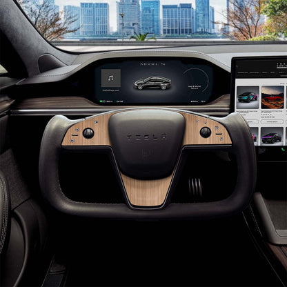 White Ash Woodgrain Tesla Steering Wheel Trim Decal Kit (3pcs) | MX Feb 2021+