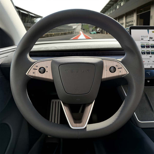 White Birch Woodgrain Tesla Steering Wheel Trim Decal Kit (3pcs) | Model 3 - Tesla Emblems