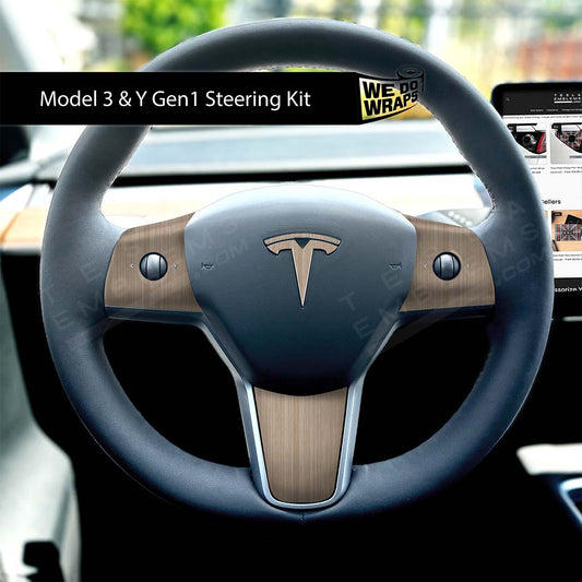 White Birch Woodgrain Tesla Steering Wheel Wrap | MY 2019-'25 - Tesla Emblems