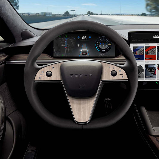 White Birch Woodgrain Tesla Steering Wheel Trim Decal Kit (3pcs) | MX Feb 2021+ - Tesla Emblems