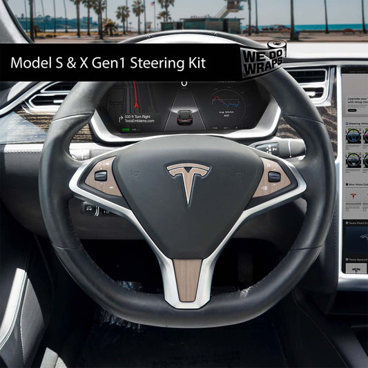 White Birch Woodgrain Tesla Steering Wheel Wrap | Model S - Tesla Emblems