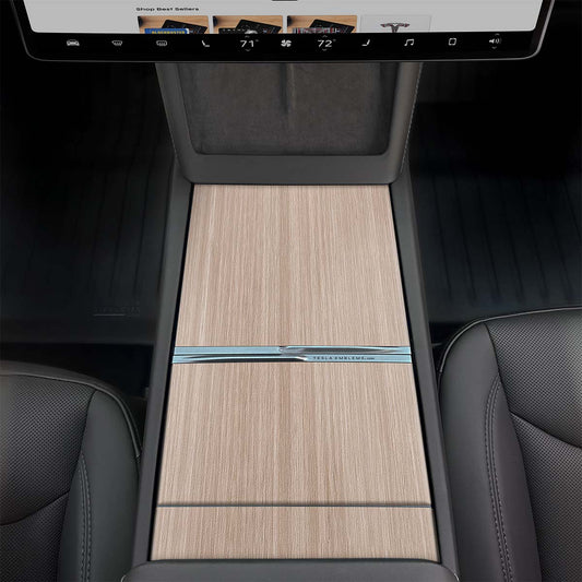 White Birch Woodgrain Tesla Center Console Wrap Kit | 2024+ Model 3 "Highland" - Tesla Emblems