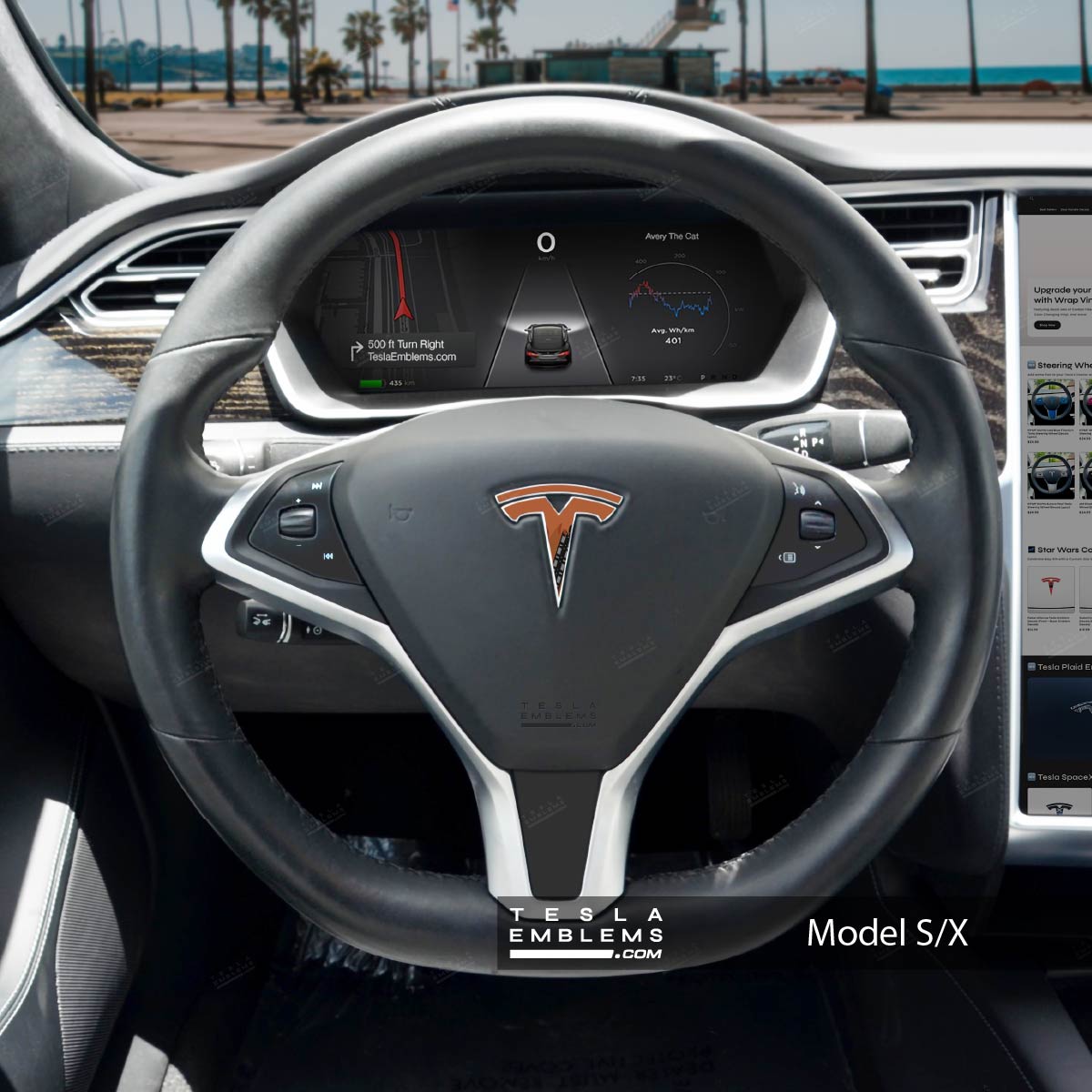 Wookie Tesla Steering Wheel Emblem Decal - Tesla Emblems