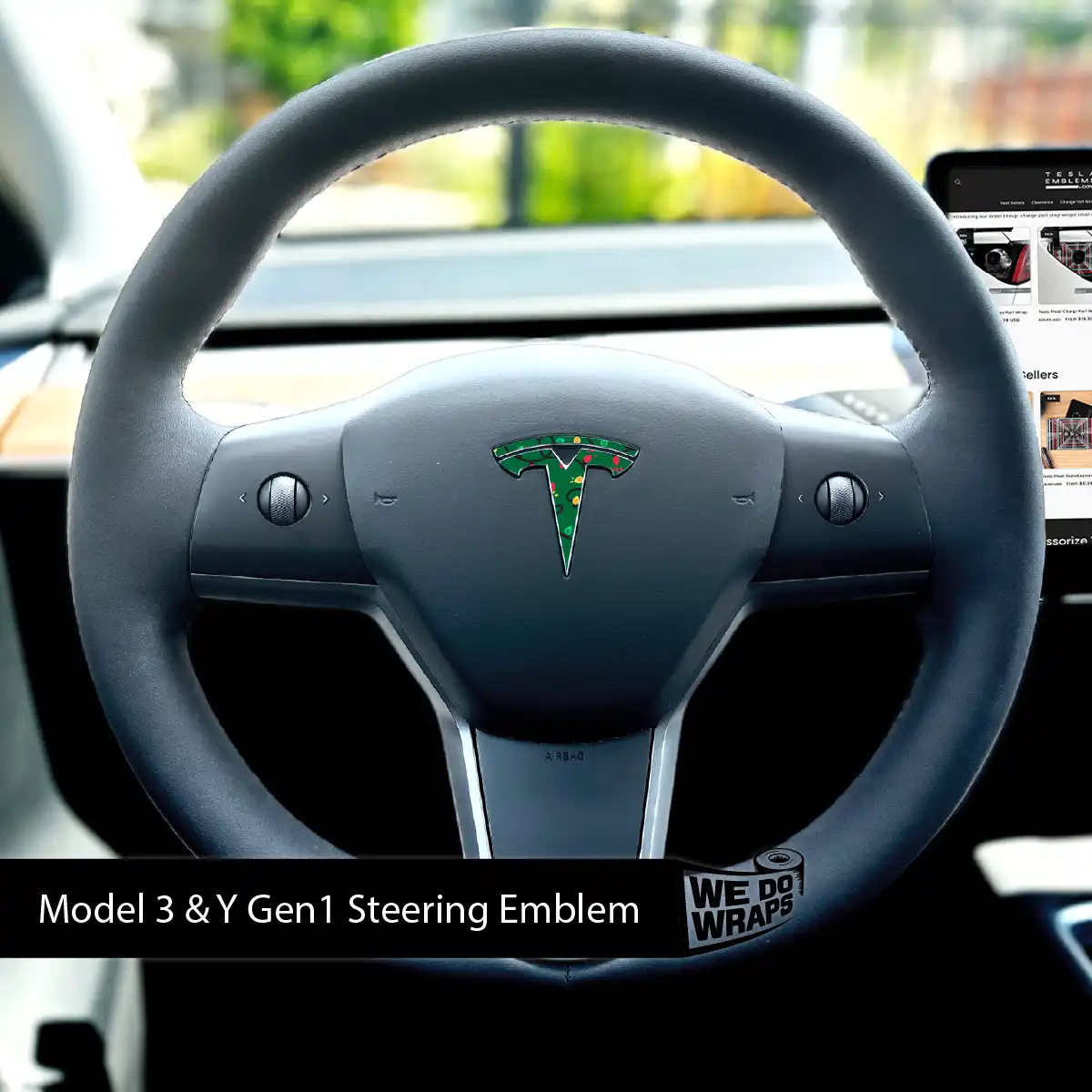 Christmas Lights Tesla Steering Wheel Emblem Decal | Model Y - Tesla Emblems