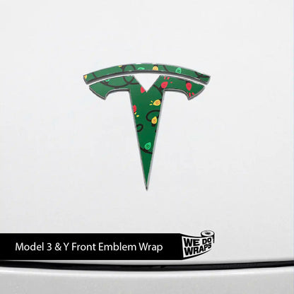 Christmas Lights Tesla Emblem Decals (Front + Back Emblem Decals) | Model 3 - Tesla Emblems