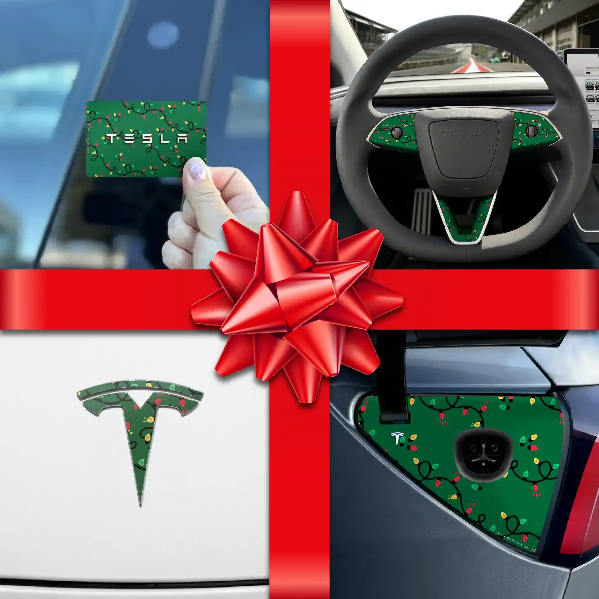 Holiday Bundle Xmas Lights Tesla Wrap Kit | Model 3 - Tesla Emblems