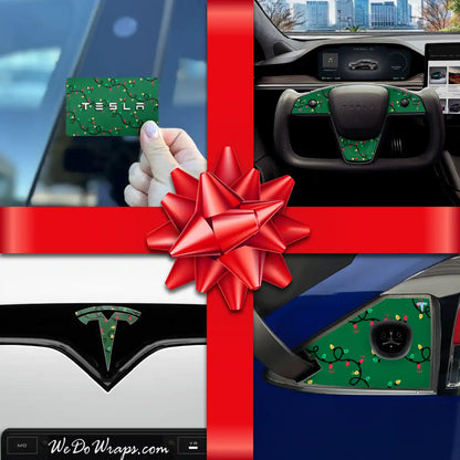 Holiday Bundle Xmas Lights Tesla Wrap Kit | Model X - Tesla Emblems
