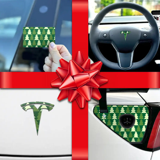 Holiday Bundle Green Xmas Trees Tesla Wrap Kit | Model 3 - Tesla Emblems