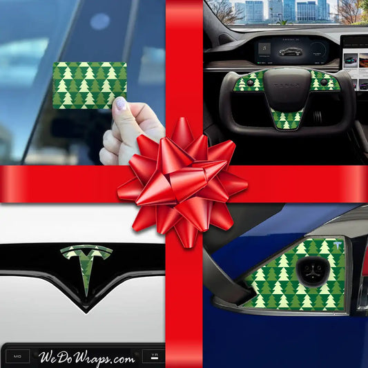 Holiday Bundle Green Xmas Trees Tesla Wrap Kit | Model X - Tesla Emblems