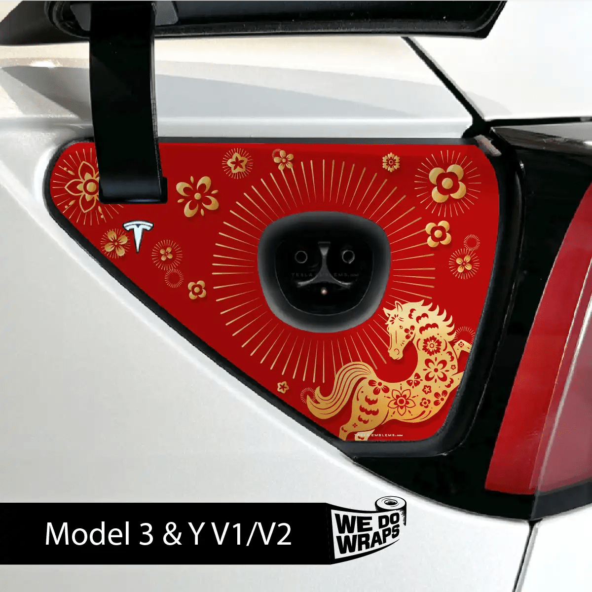 Year of the Horse Tesla Charge Port Wrap | Model 3 - Tesla Emblems